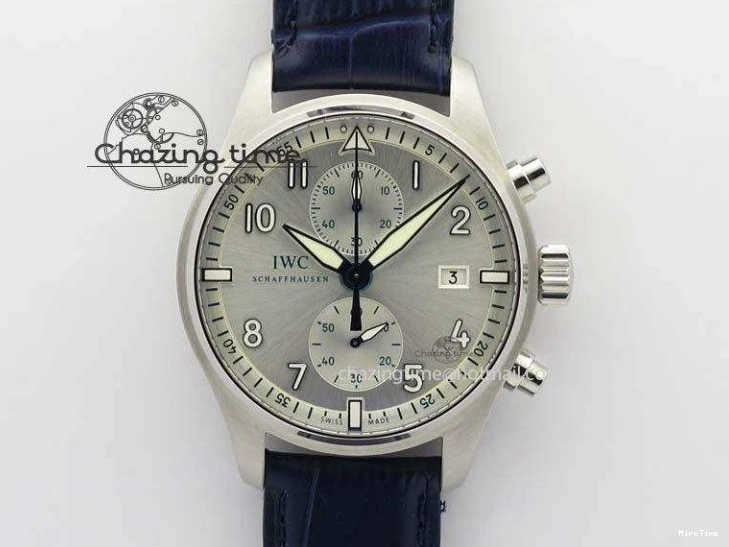 MIROTIME 1225 Pilot Chrono SS IW387809 ZF 1:1 Best Edition Silver Dial Blue Numbers On Blue Leather Strap A Lightweight 7263